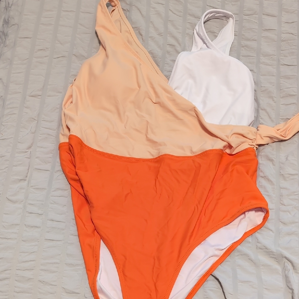 AdultTwo-Tone Orange and White One Piece Swimsuit
